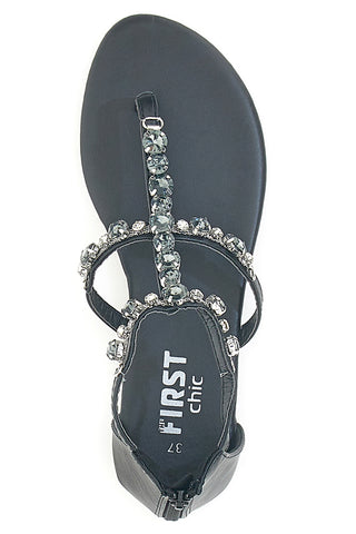 Sandali Gioiello Neri A Infradito con Zip Posteriore THE FIRST CHIC PREA482