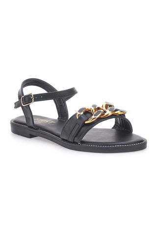 Schwarze Sandalen mit goldener Kette und Riemen The First Chic PRE5384
