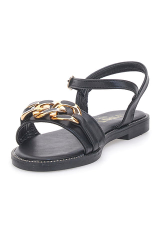 Schwarze Sandalen mit goldener Kette und Riemen The First Chic PRE5384