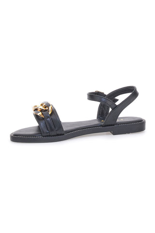 Schwarze Sandalen mit goldener Kette und Riemen The First Chic PRE5384