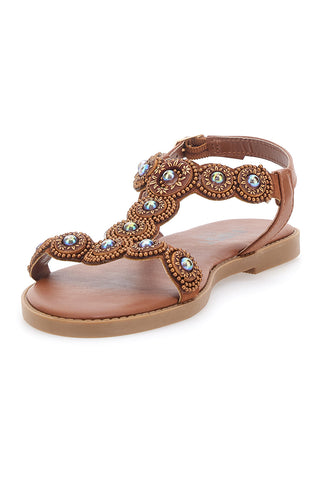 Braune niedrige Sandalen mit Webdetail The First Chic PREA752