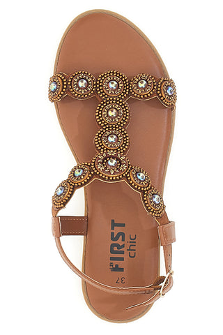 Braune niedrige Sandalen mit Webdetail The First Chic PREA752