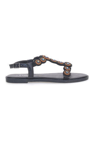Sandali Flat Neri Con Applicazioni Colorate THE FIRST CHIC PREA752