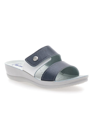 Blaue Hausschuhe mit doppelt verstellbarem Band und anatomischer Innensohle INBLU 63VR