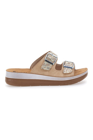 Ciabatte beige con fantasia e doppia fibbia INBLU 19 TF da donna | Pittarello
