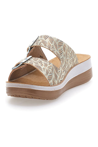 Ciabatte beige con fantasia e doppia fibbia INBLU 19 TF da donna | Pittarello