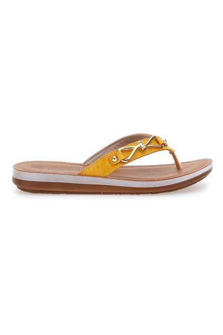 Gelbe Flip-Flops mit dekorativer goldener Schnalle INBLU 12 ZO
