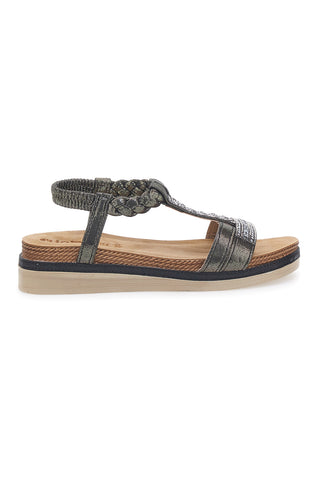 Sandali bassi neri con strass e fascia intrecciata INBLU 11 MF