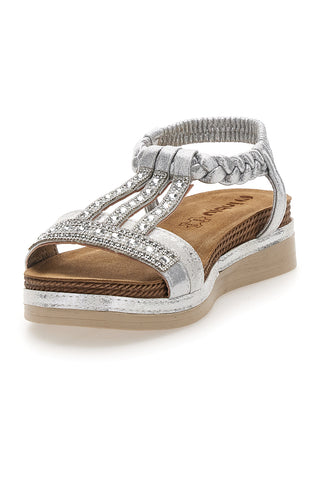 Sandali bassi argento con strass e fascia intrecciata INBLU 11 MF
