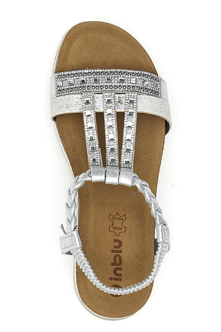 Sandali bassi argento con strass e fascia intrecciata INBLU 11 MF