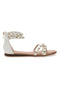 Cafè Cost 11Y279 Flache Sandalen mit weißen Nieten und Reißverschluss hinten