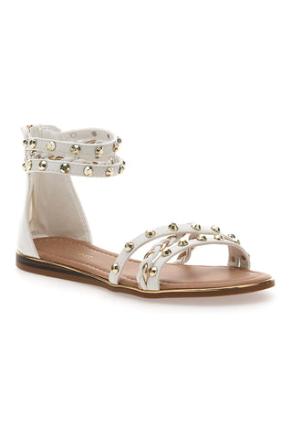 Cafè Cost 11Y279 Flache Sandalen mit weißen Nieten und Reißverschluss hinten