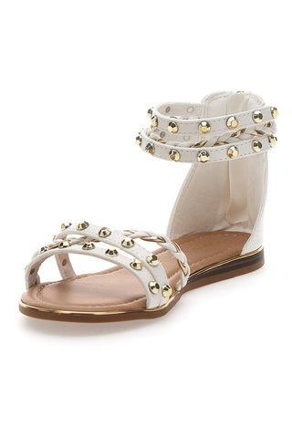 Cafè Cost 11Y279 Flache Sandalen mit weißen Nieten und Reißverschluss hinten