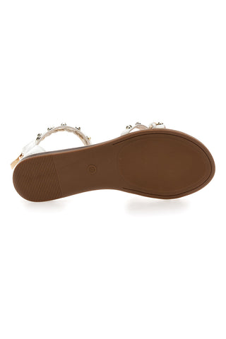 Cafè Cost 11Y279 Flache Sandalen mit weißen Nieten und Reißverschluss hinten