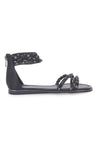 Cafè Cost 11Y279 Flache Sandalen mit schwarzen Nieten und Reißverschluss hinten