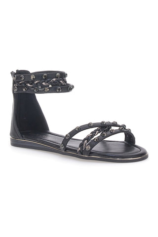 Cafè Cost 11Y279 Flache Sandalen mit schwarzen Nieten und Reißverschluss hinten