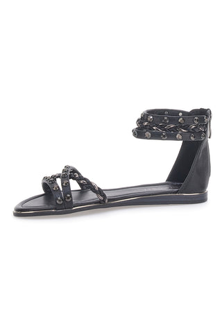 Cafè Cost 11Y279 Flache Sandalen mit schwarzen Nieten und Reißverschluss hinten
