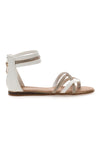Weiße flache Sandalen mit Glitzerbändern und Reißverschluss hinten Cafè Cost 665