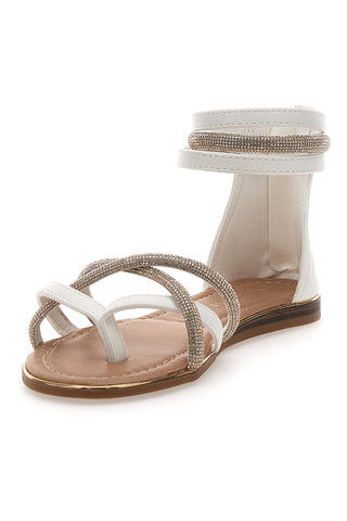 Weiße flache Sandalen mit Glitzerbändern und Reißverschluss hinten Cafè Cost 665