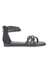 Schwarze flache Sandalen mit gewebten Glitzerbändern und Reißverschluss hinten Cafè Cost