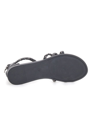 Schwarze flache Sandalen mit gewebten Glitzerbändern und Reißverschluss hinten Cafè Cost