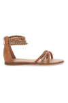 Braune flache Sandalen mit gewebten Glitzerbändern und Reißverschluss hinten Cafè Cost