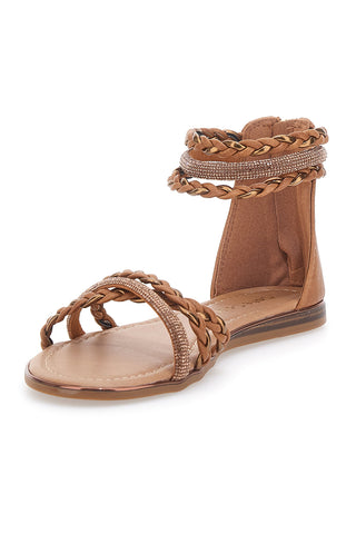 Braune flache Sandalen mit gewebten Glitzerbändern und Reißverschluss hinten Cafè Cost