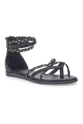 Cafè Cost 667 – Flache Flip-Flop-Sandalen in Schwarz mit geflochtenen Glitzerbändern