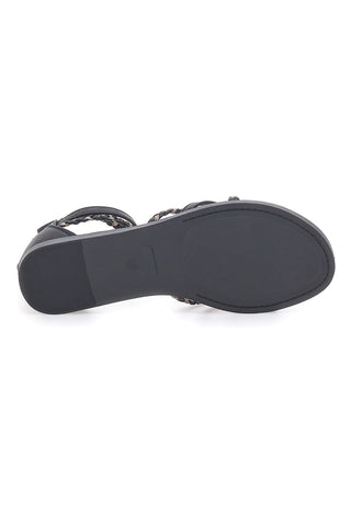 Cafè Cost 667 – Flache Flip-Flop-Sandalen in Schwarz mit geflochtenen Glitzerbändern
