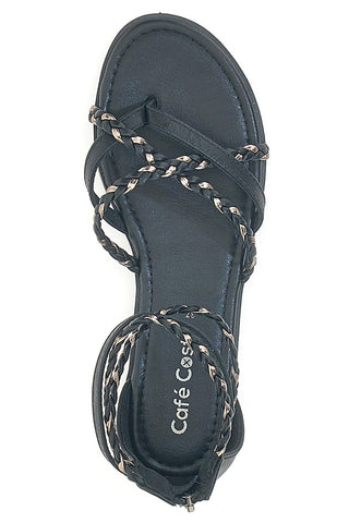 Cafè Cost 667 – Flache Flip-Flop-Sandalen in Schwarz mit geflochtenen Glitzerbändern