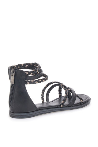Cafè Cost 667 – Flache Flip-Flop-Sandalen in Schwarz mit geflochtenen Glitzerbändern