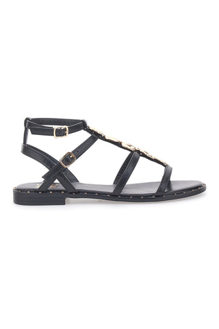 Sandali neri bassi con fascette incrociate e dettagli oro Me & Me 661