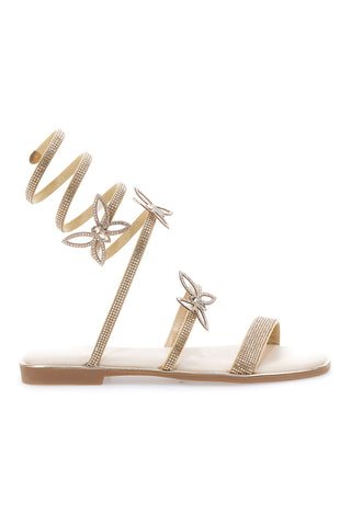 Sandali dorati con applicazioni floreali e spirale Mon Dieu 691