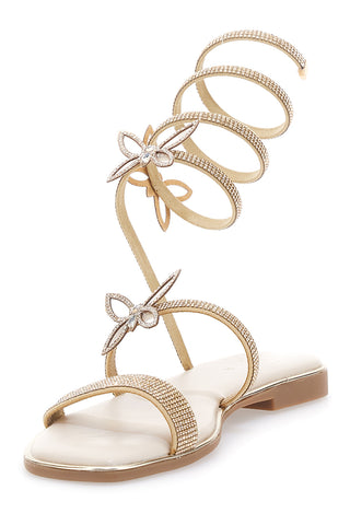 Sandali dorati con applicazioni floreali e spirale Mon Dieu 691