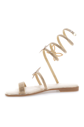 Goldene Sandalen mit floralen Applikationen und Spirale Mon Dieu 691