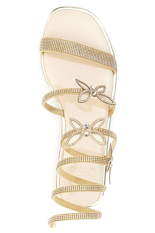 Sandali dorati con applicazioni floreali e spirale Mon Dieu 691