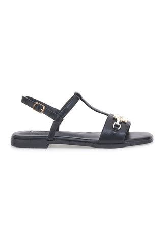 Sandali Neri Flat con Dettaglio Catena Ferre' F251