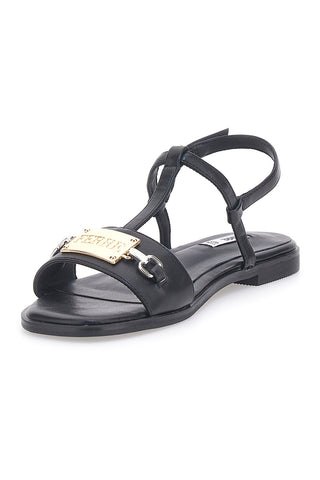Schwarze flache Sandalen mit Kettendetail Ferre' F251