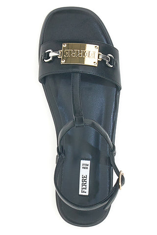 Schwarze flache Sandalen mit Kettendetail Ferre' F251