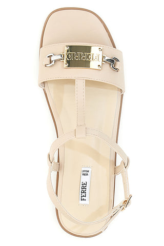 Ferre' F251 Flache Sandalen in Creme mit Kettendetail