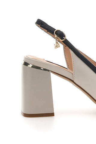 Elegante beige-schwarze zweifarbige Sandalen mit breitem Absatz und Schmuckdetail Marcella Burani 51161