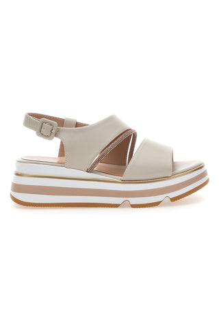 Beige Sandalen mit Gummibändern und Plateau Mariella Burani K11010