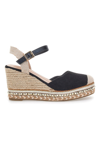 Pittarello Sun 322290 Schwarze Espadrilles-Sandalen mit Keilabsatz und Schnalle