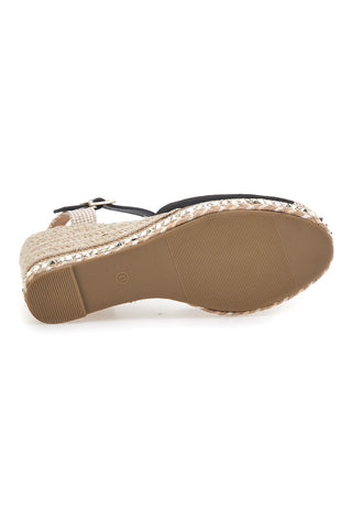 Sandali Espadrillas Neri Con Zeppa e Fibbia Pittarello Sun 322290