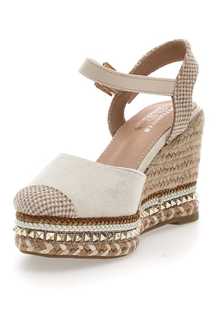 Weiße Espadrilles-Sandalen mit Keilabsatz und Schnalle Pittarello Sun 322290
