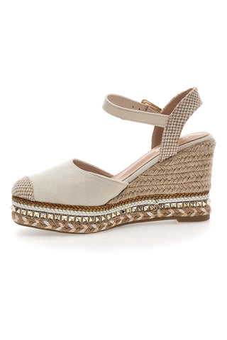 Weiße Espadrilles-Sandalen mit Keilabsatz und Schnalle Pittarello Sun 322290