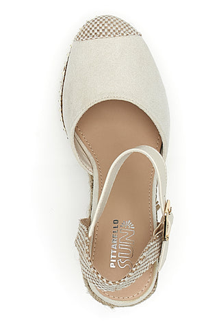 Weiße Espadrilles-Sandalen mit Keilabsatz und Schnalle Pittarello Sun 322290