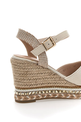 Weiße Espadrilles-Sandalen mit Keilabsatz und Schnalle Pittarello Sun 322290