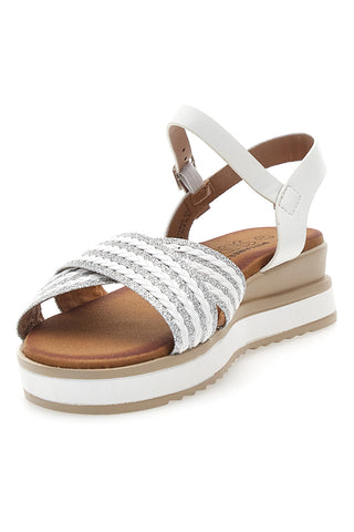 Sandali bianchi con fasce glitterate e zeppa bassa PITTARELLO SUN CH2071B02