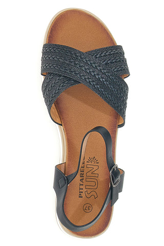Sandali neri con fasce glitterate e zeppa bassa PITTARELLO SUN CH2071B02